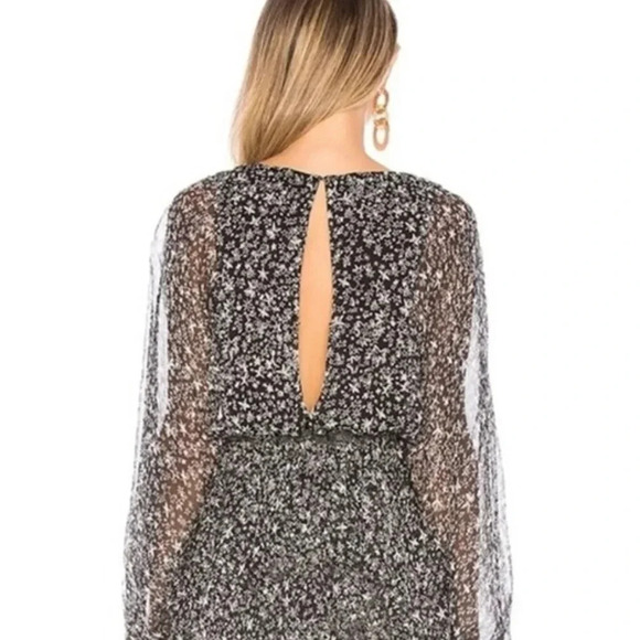 LoveShackFancy Black and White Star Kaia Dress Elastic Waist Long Sleeve Size L - Picture 2 of 9